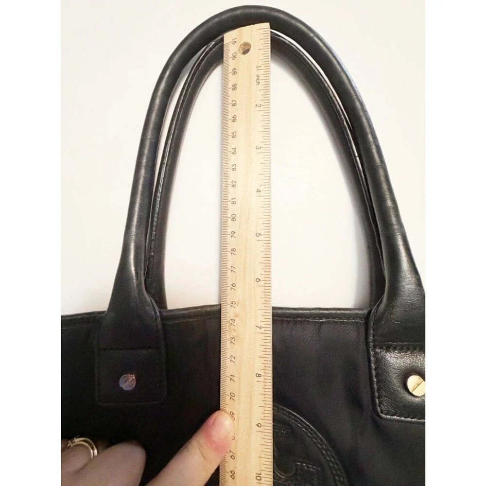 Tory Burch Black Slouchy Nylon Tote – Leather Trim, Striped Lining Description: